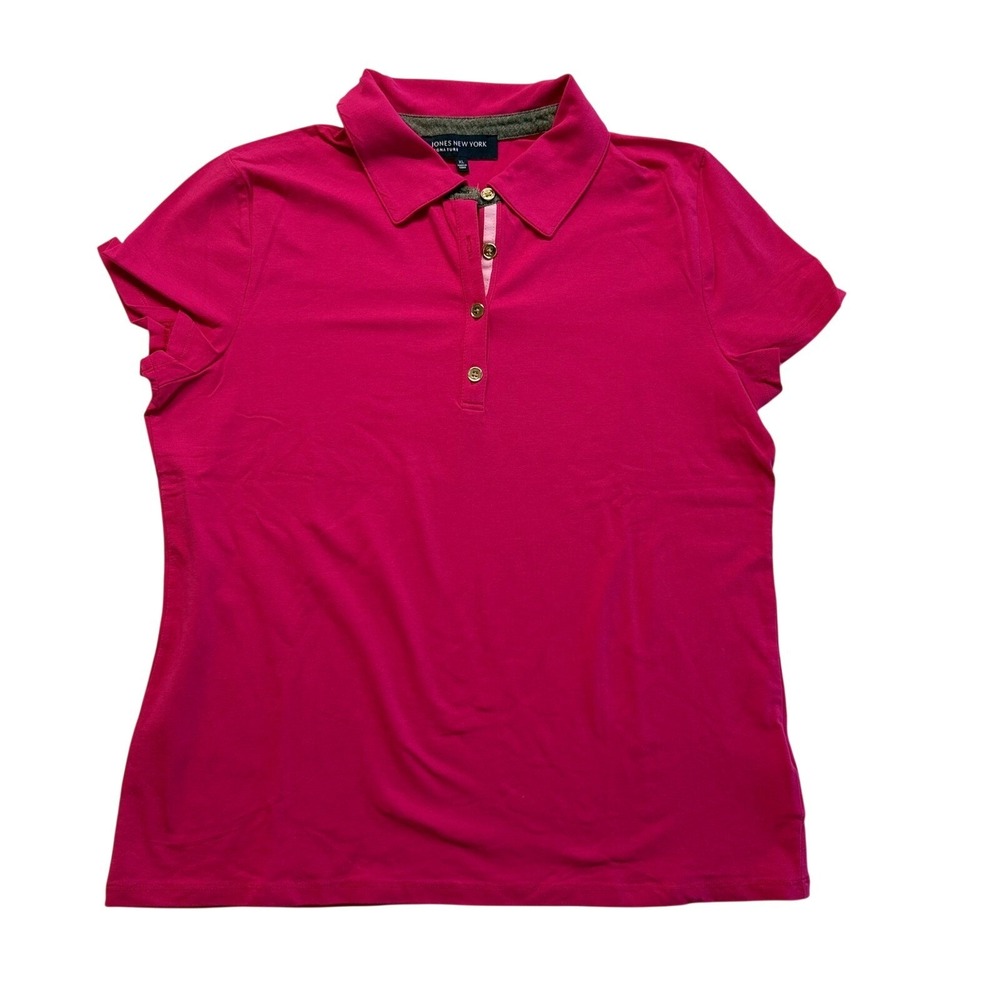 Jones New York Polo Shirt Womens‎ XL Pink Excellent Short Sleeve Gold Button Top